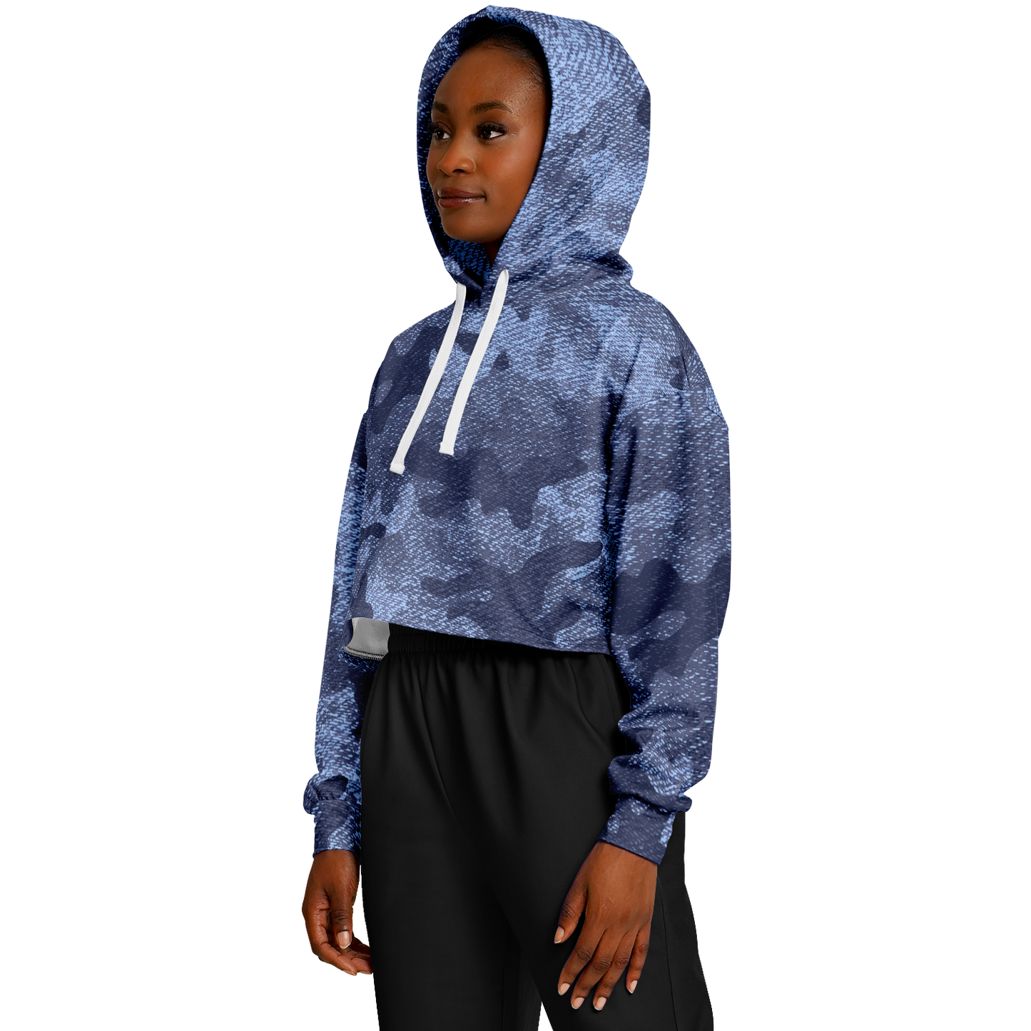 Cropped Hoodie For Women | Blue Denim Camouflage