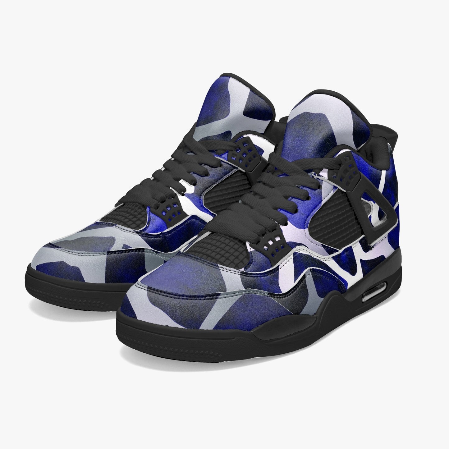 Giraffe Jordans AJ4 | Blue and Black Leather Sneakers