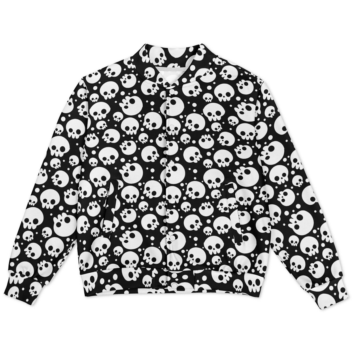 Skulls Baseball Jacket | Black and White | Heavyweight Coat