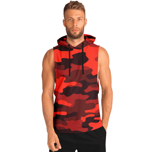 Sleeveless Hoodie | Scarlet Red & Black Camouflage