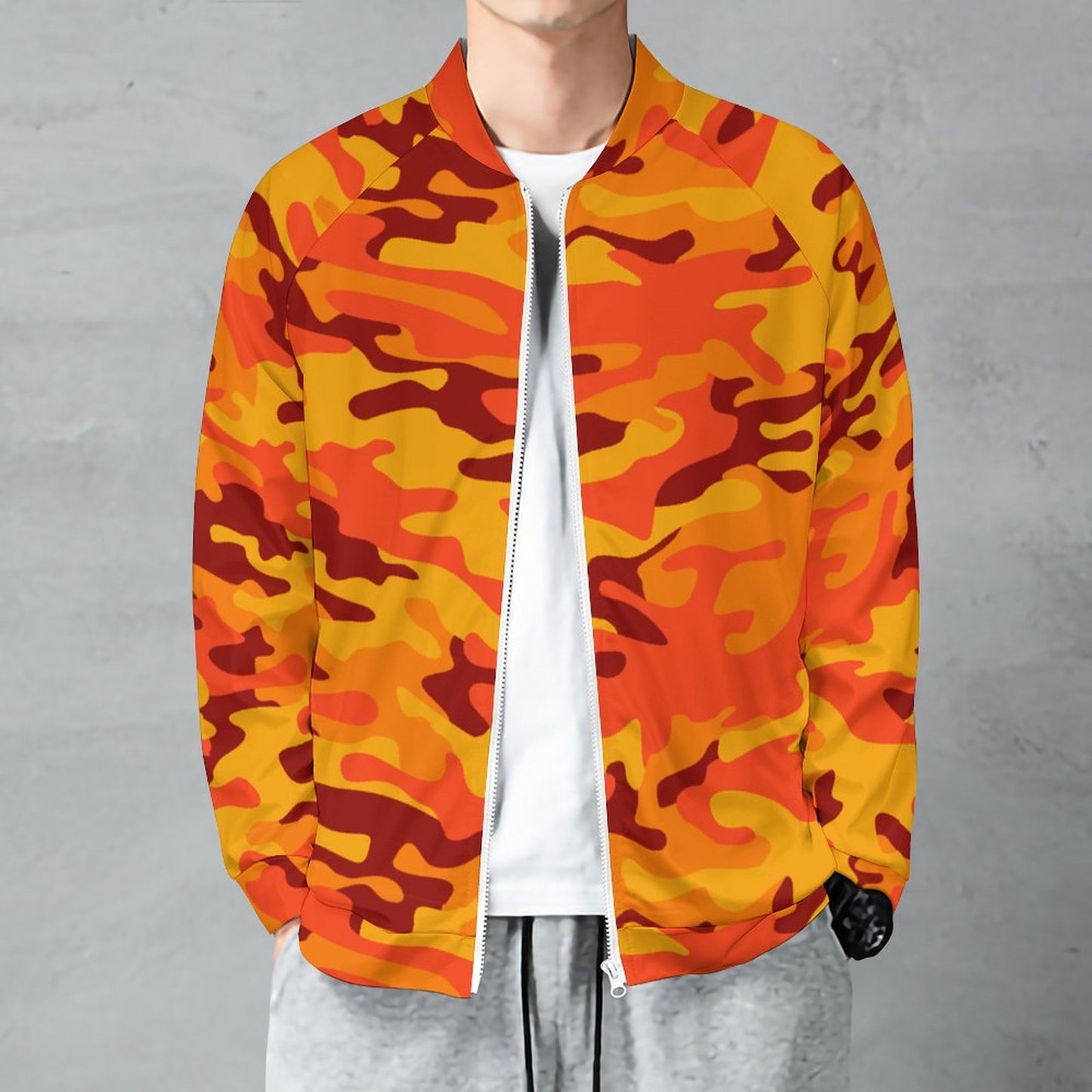 Camo Shirt | Raglan Zip-up | Orange and Red