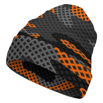 Camo Beanie | Black & Orange Pixel Camouflage