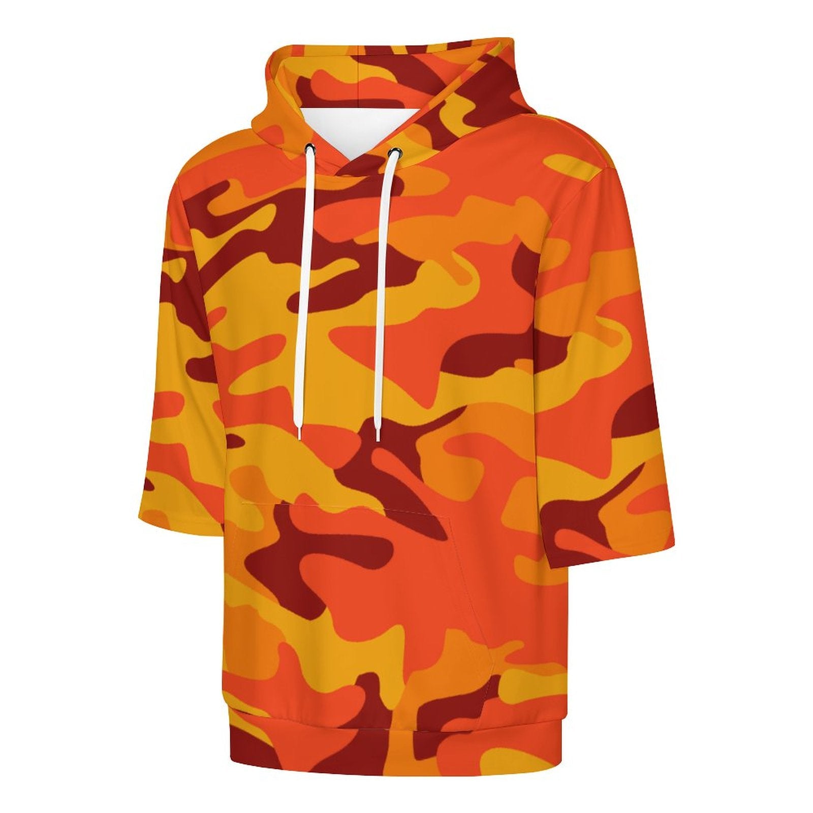 Short Sleeve Hoodie | Orange & Red Camouflage