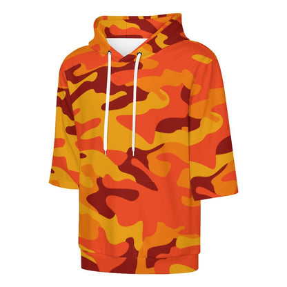 Short Sleeve Hoodie | Orange & Red Camouflage