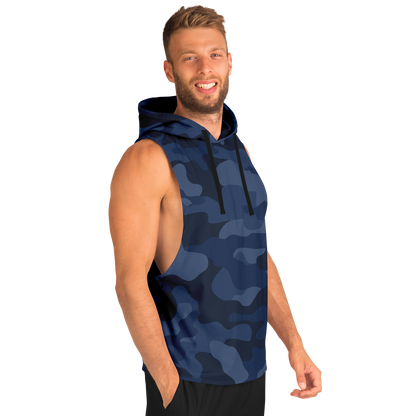 Sleeveless Hoodie | Deep Blue Camouflage