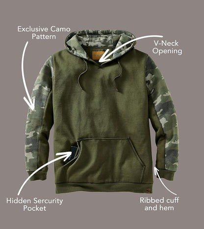 Heavyweight Camo Hoodie for Men | Hidden Pocket | V-Neck