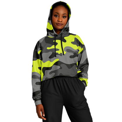 Cropped Hoodie For Women | Black, Gray & Yellow Camouflage