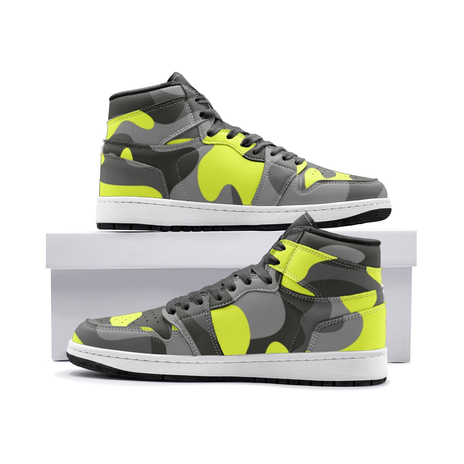 Camo Sneakers | High-Top | Yellow, Black & Gray Camouflage