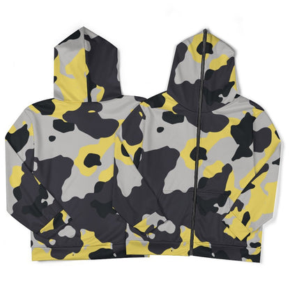 Zip Camo Hoodie | Yellow, Black & Silver Camouflage