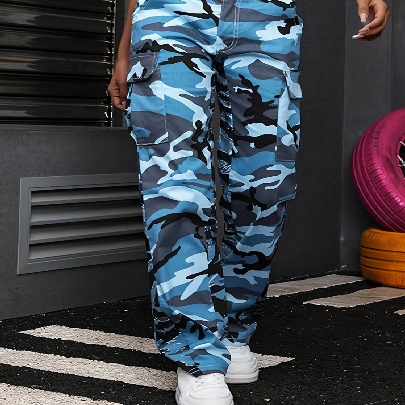 Women's Plus Size Stretchy Camo Denim Pants | Straight Leg Jeans