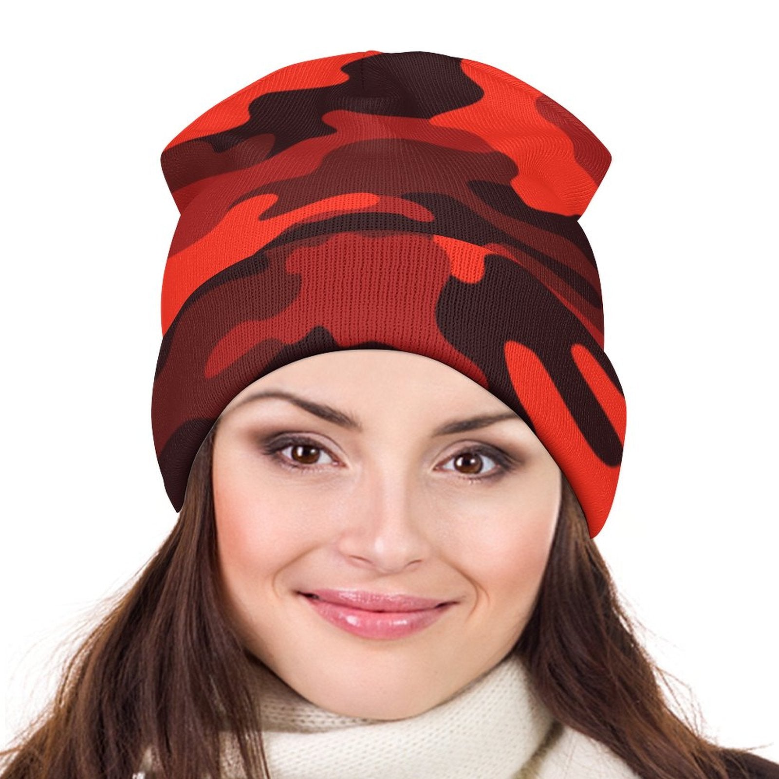 Camo Beanie | Scarlet Red & Black Camouflage