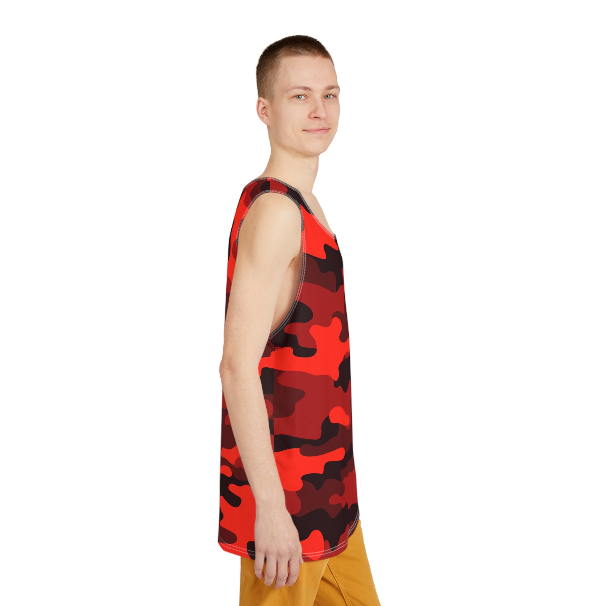 Men's Camo Tank Top | Scarlet Red and Black | Loose Fit