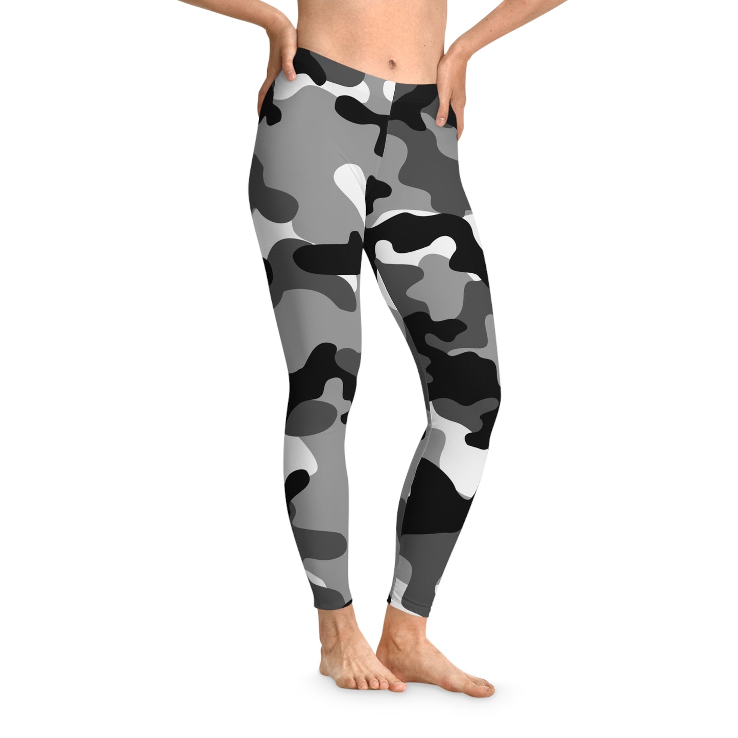 Gray, Black, and White Camo Leggings For Women