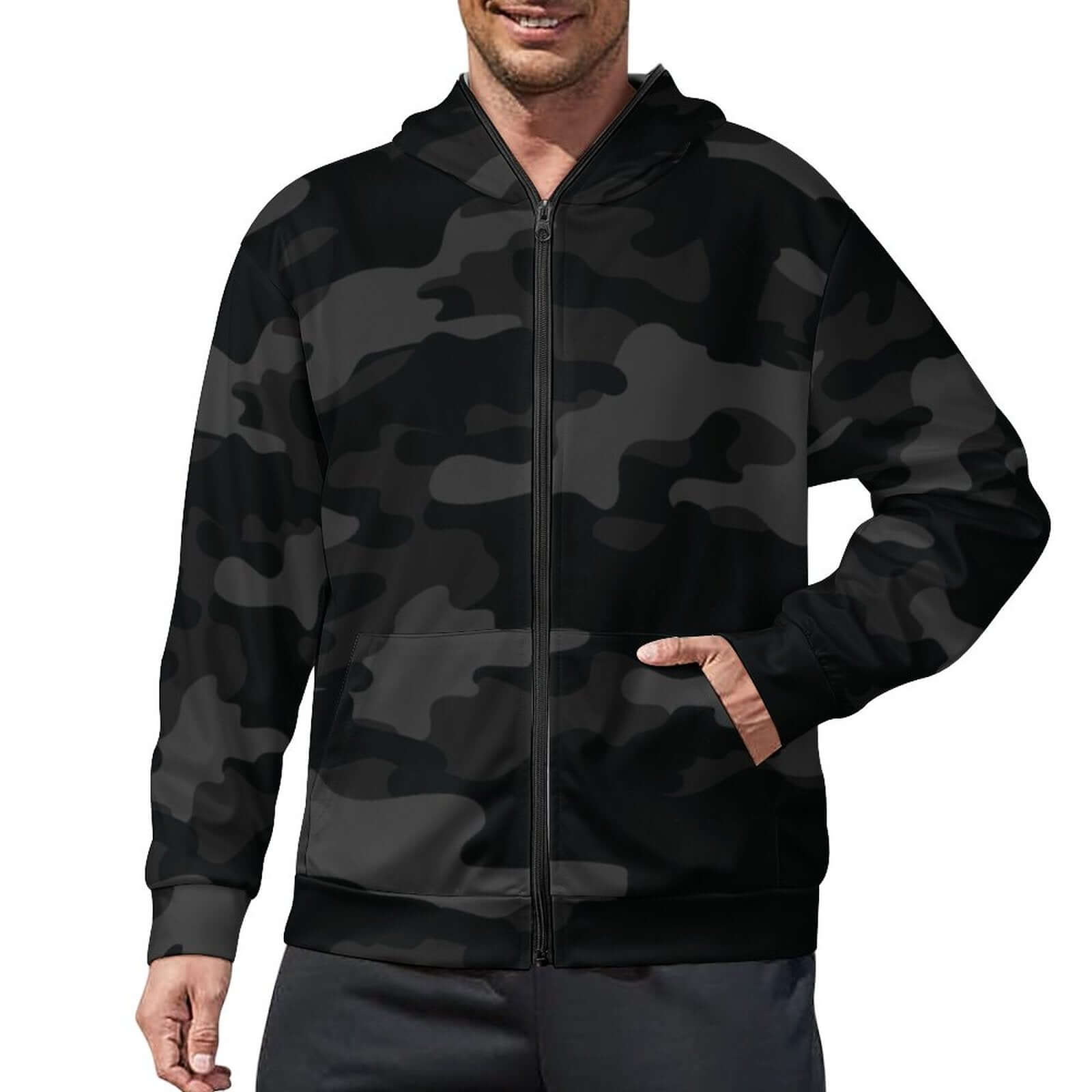 Zip up Camo Hoodie | Black Camouflage