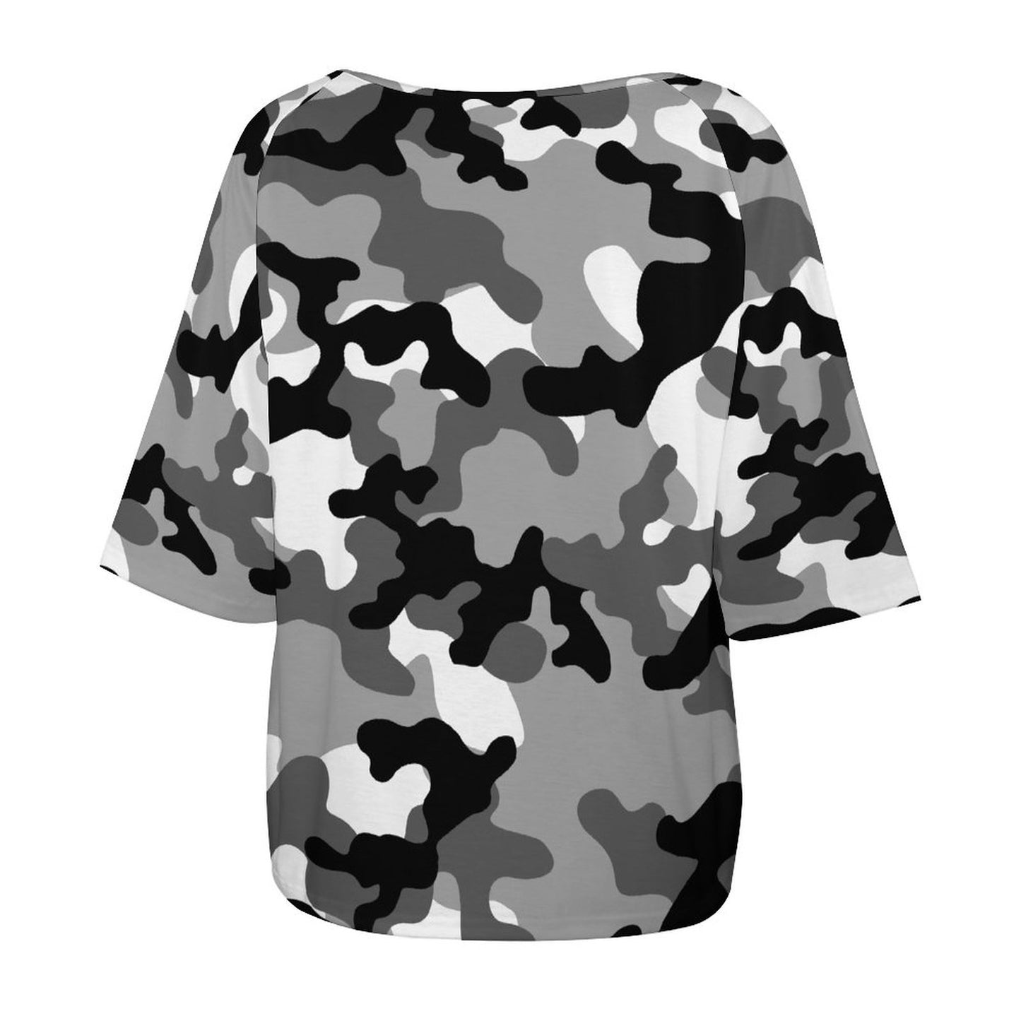 Off The Shoulder Top | Black, White & Gray Camo Shirt