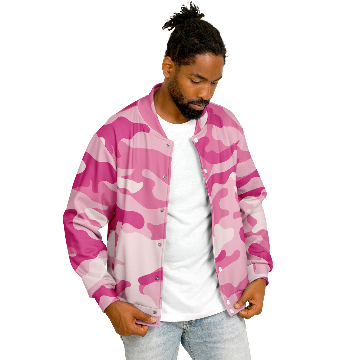 Pink Baseball Jacket | Lavender Camouflage Tones