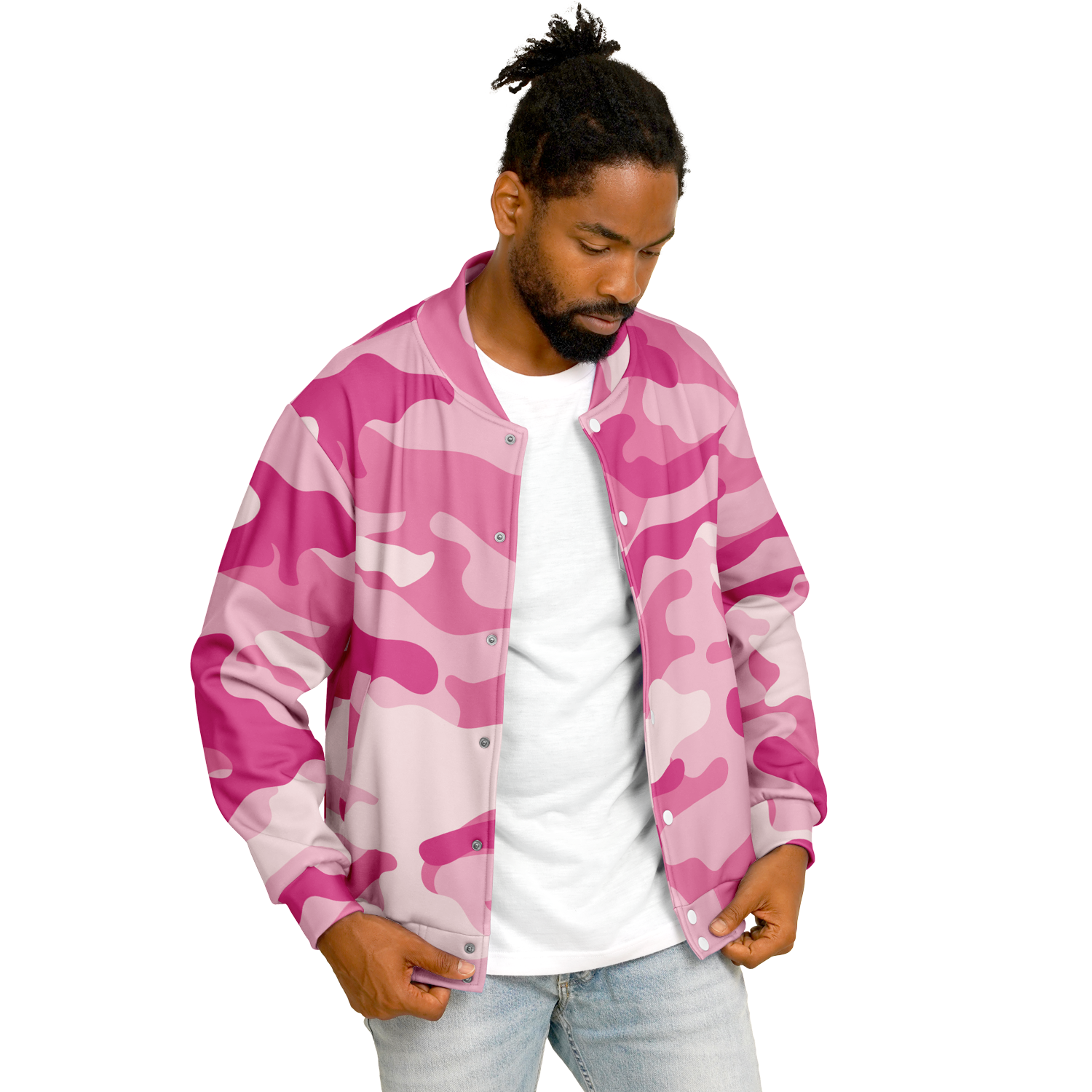 Pink Baseball Jacket | Lavender Camouflage Tones