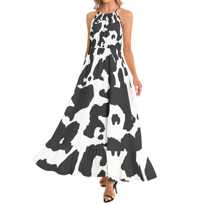 Camo Maxi Dress | Black and White | Ruffle Hem