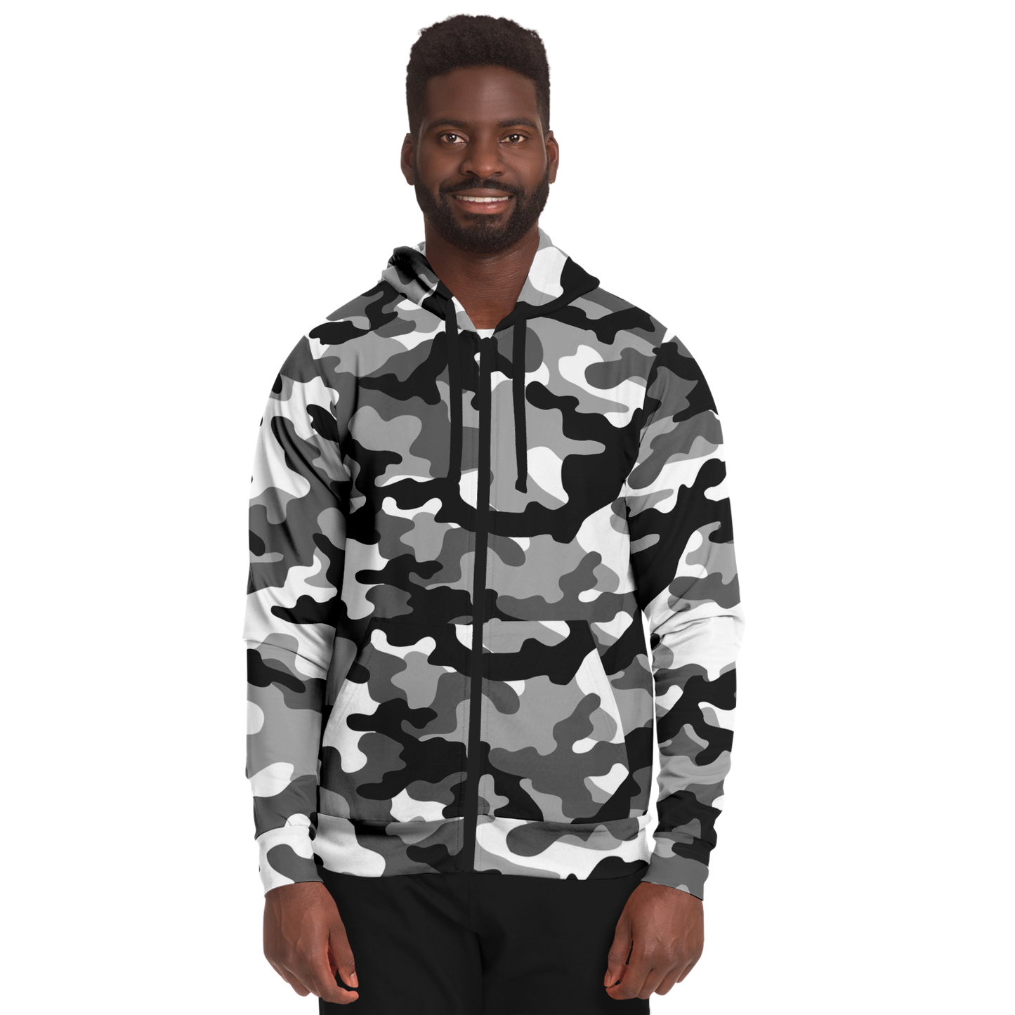 Zip-Up Hoodie | Gray, Black & White Camouflage