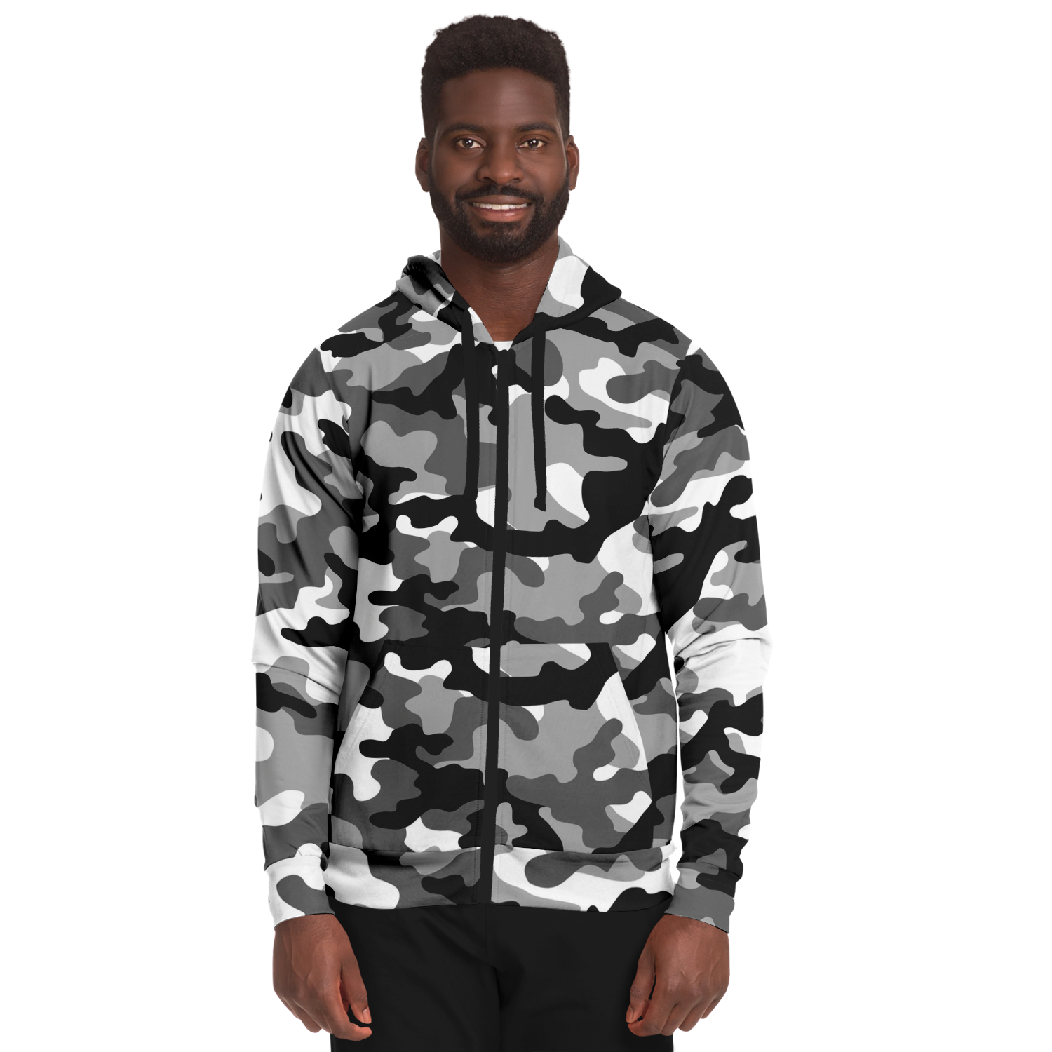 Zip-Up Hoodie | Gray, Black & White Camouflage