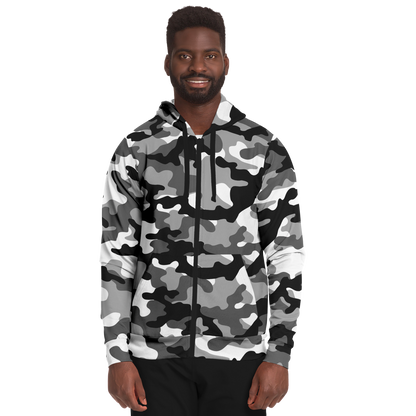 Zip-Up Hoodie | Gray, Black & White Camouflage