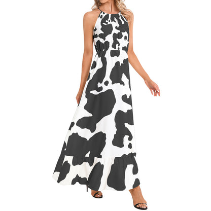 Camo Maxi Dress | Black and White | Ruffle Hem