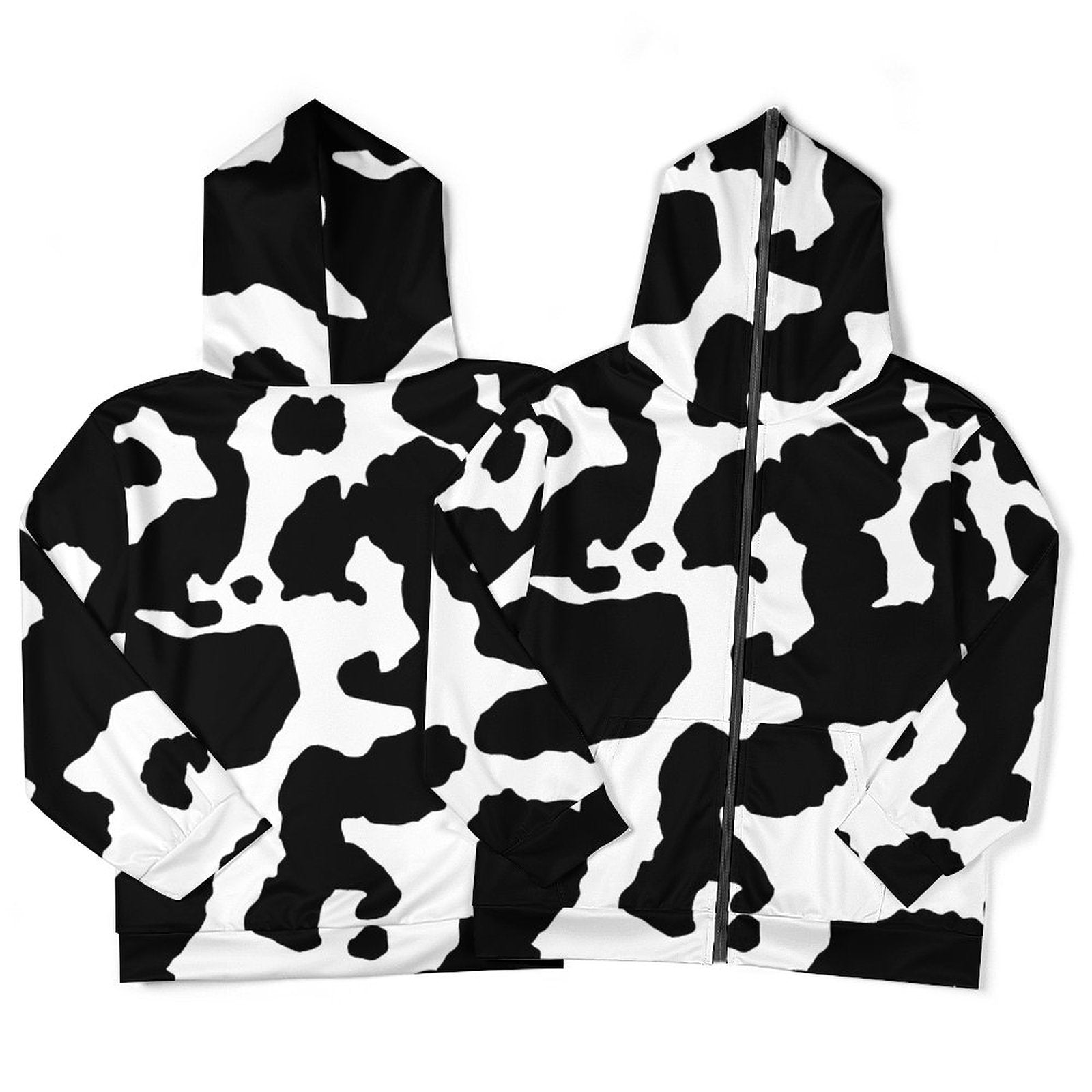 Zip Camo Hoodie | Black & White Cow Camouflage T