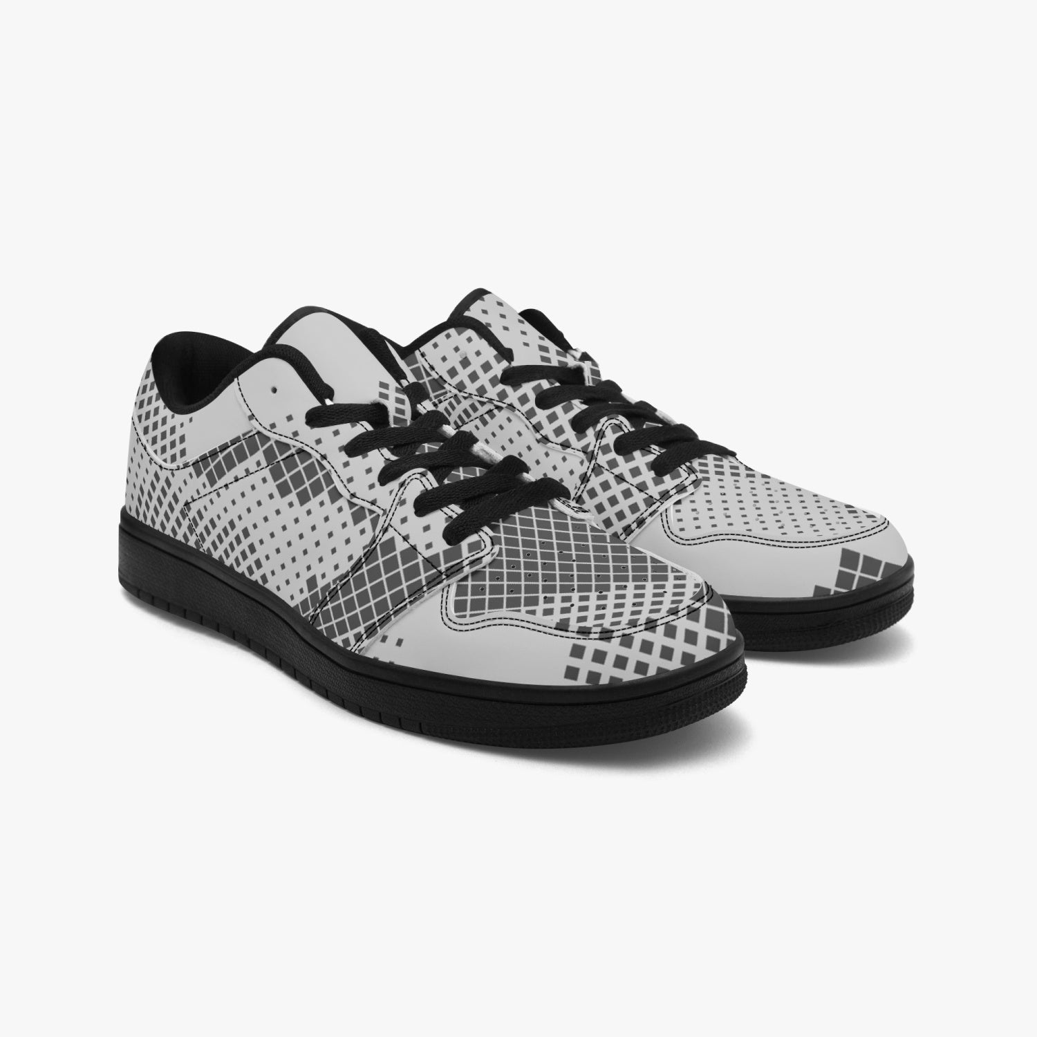 Camo Sneakers | Gray Pixel Low-Top Leather Camouflage Shoes