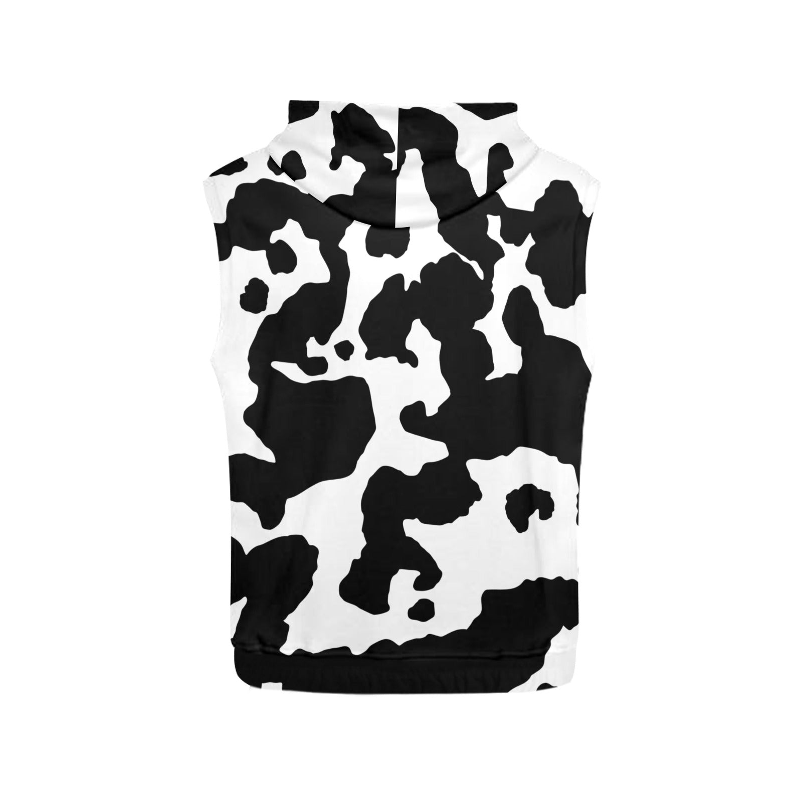 Sleeveless Camo Hoodie For women | Black and White Cow Print