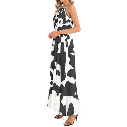 Camo Maxi Dress | Black and White | Ruffle Hem