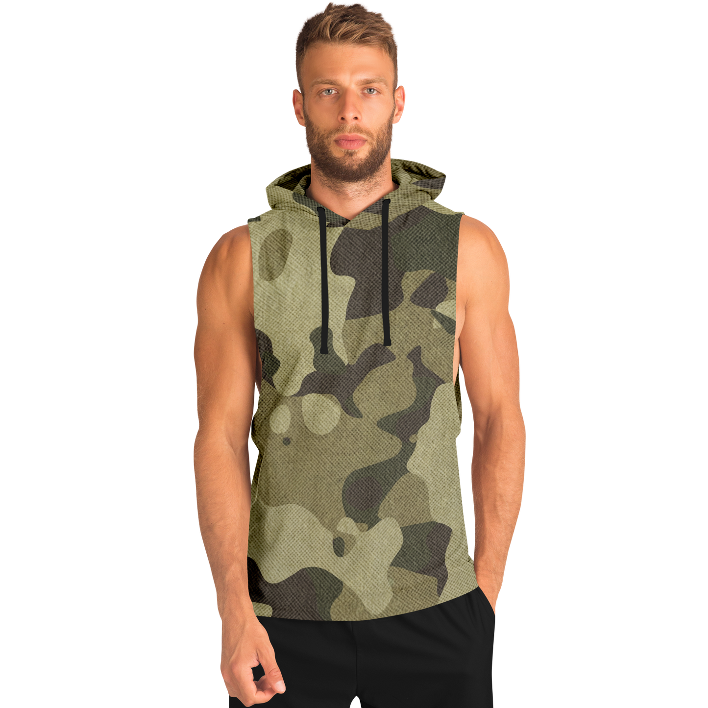 Sleeveless Hoodie | Green Fabric Camouflage