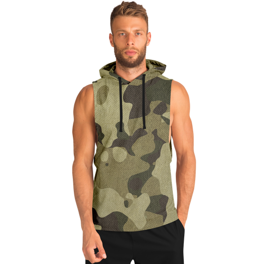 Sleeveless Hoodie | Green Fabric Camouflage