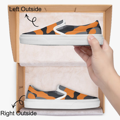 Camo Slip-On Shoes | Orange, Black and Gray Camouflage