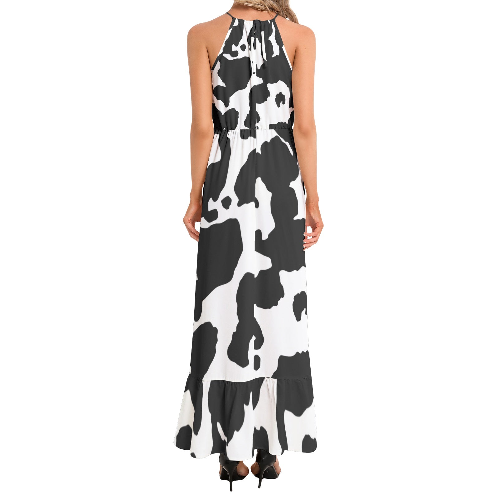 Camo Maxi Dress | Black and White | Ruffle Hem