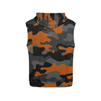 Sleeveless Camo Hoodie For Women | Orange and Black Pixel