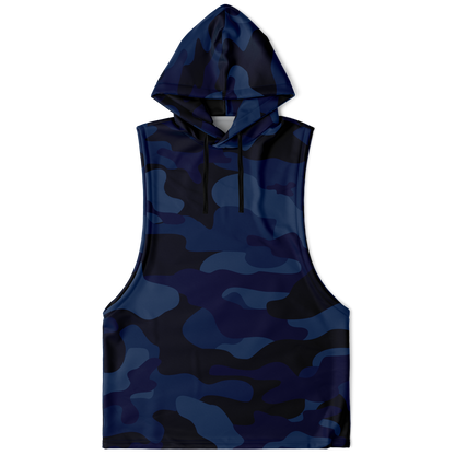 Sleeveless Hoodie | Deep Blue Camouflage