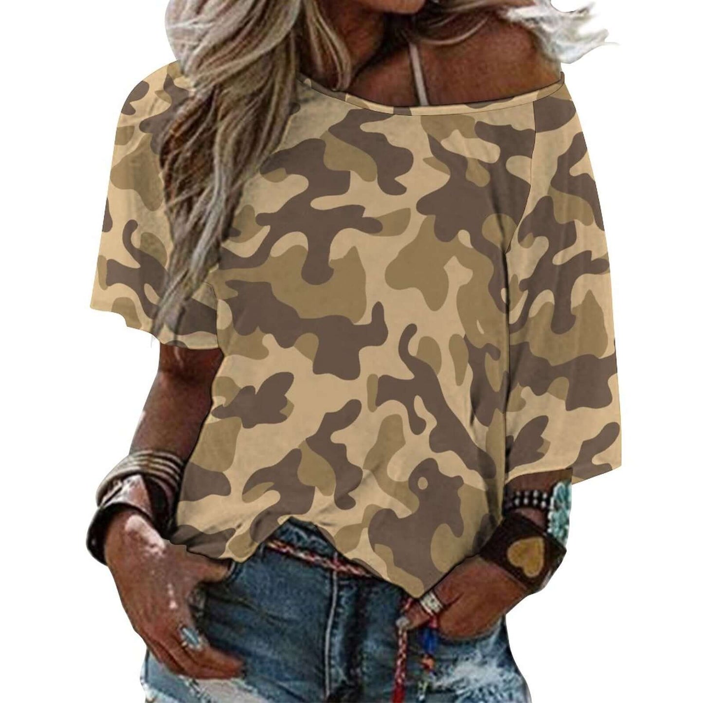 Off The Shoulder Top | Khaki Camo Shirt