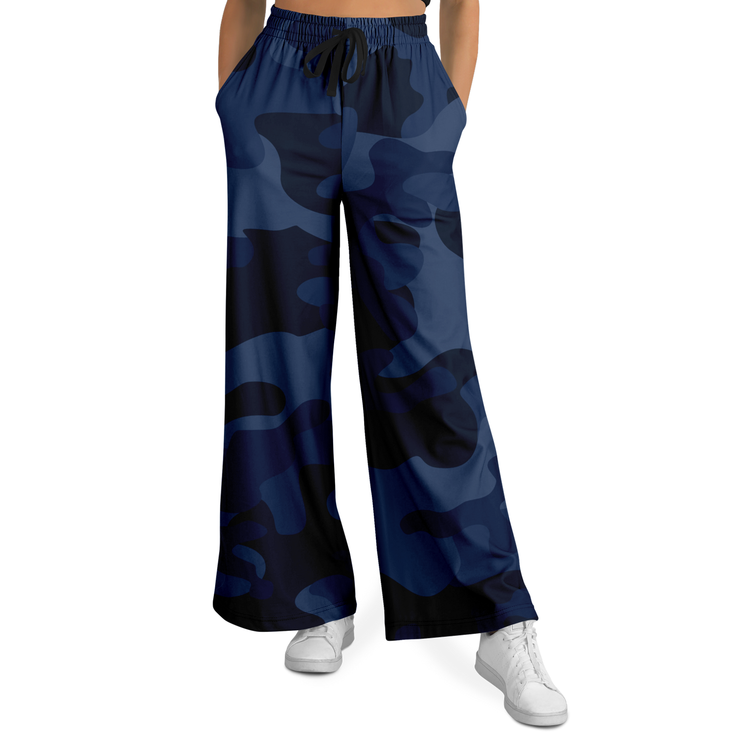 Camo Wide Leg Pants | Deep Blue Camouflage