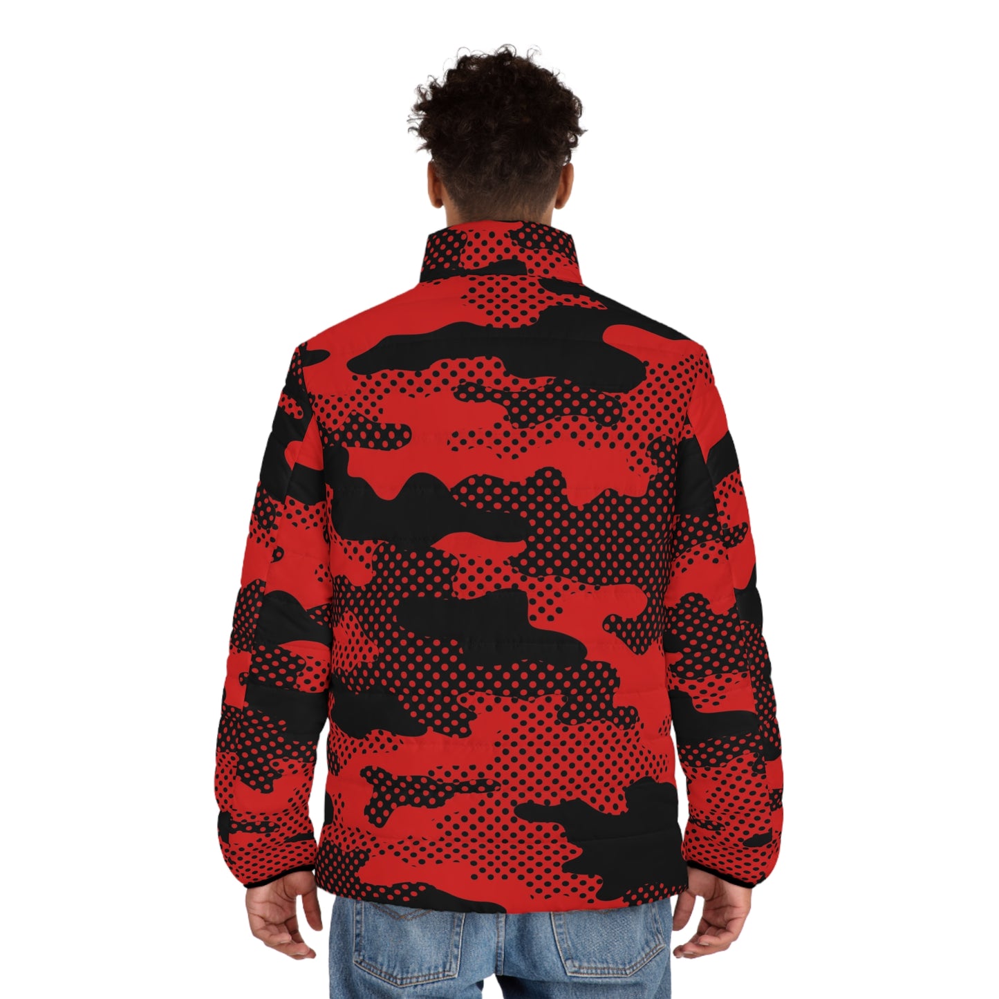 Red Camo Puffer Jacket For Men | Pixel Camouflage