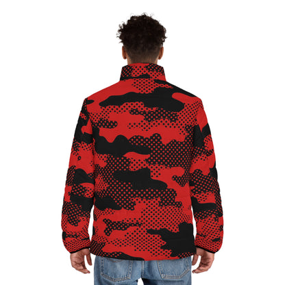 Red Camo Puffer Jacket For Men | Pixel Camouflage