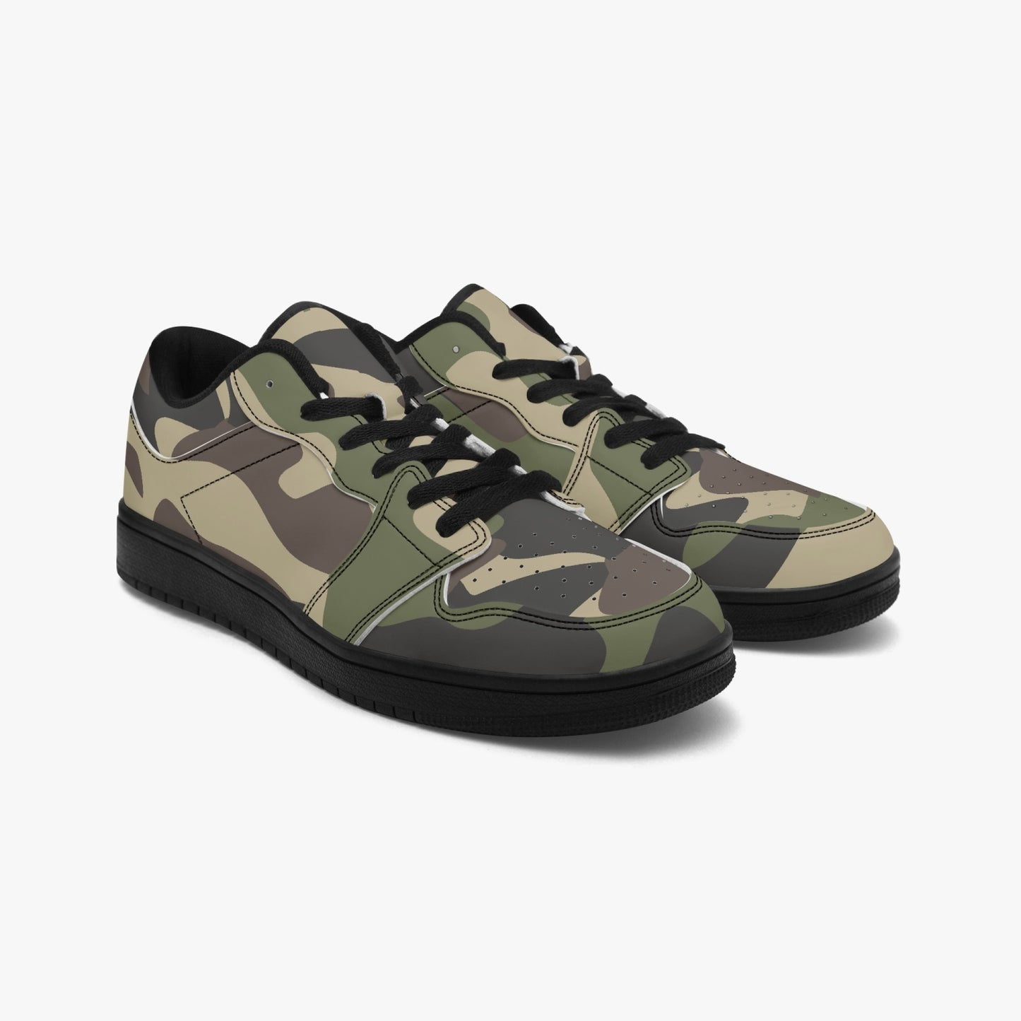 Camo Sneakers | Green Low-Top Leather Camouflage Shoes