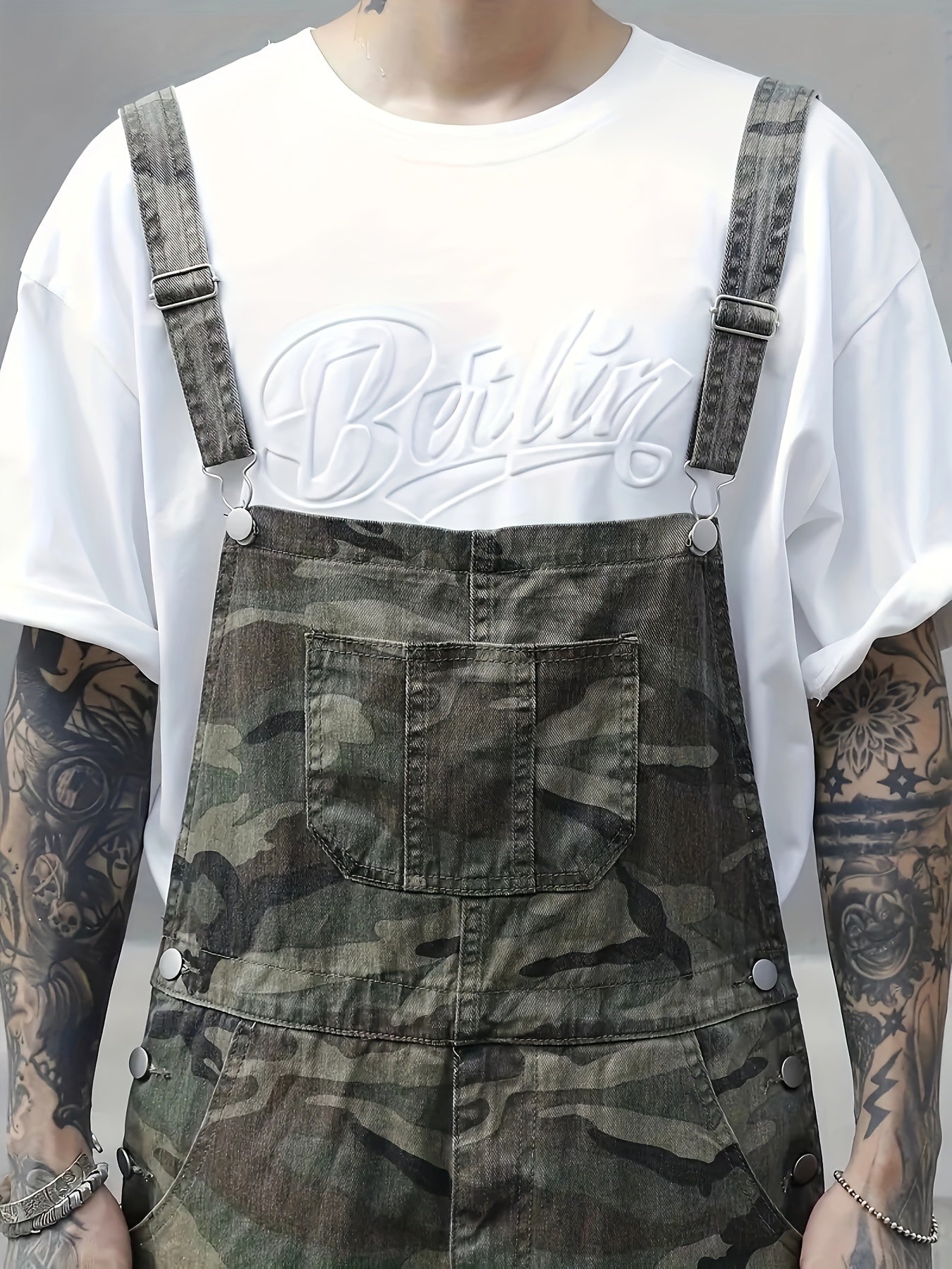 Camo Cargo Denim Overalls for Men | 100% Cotton, Loose Fit