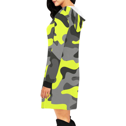 Camo Hoodie Dress | Yellow, Black, and Gray Camouflage