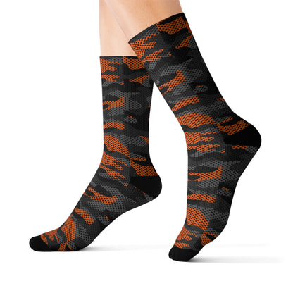 Camo Socks | Black & Orange Pixel Camouflage