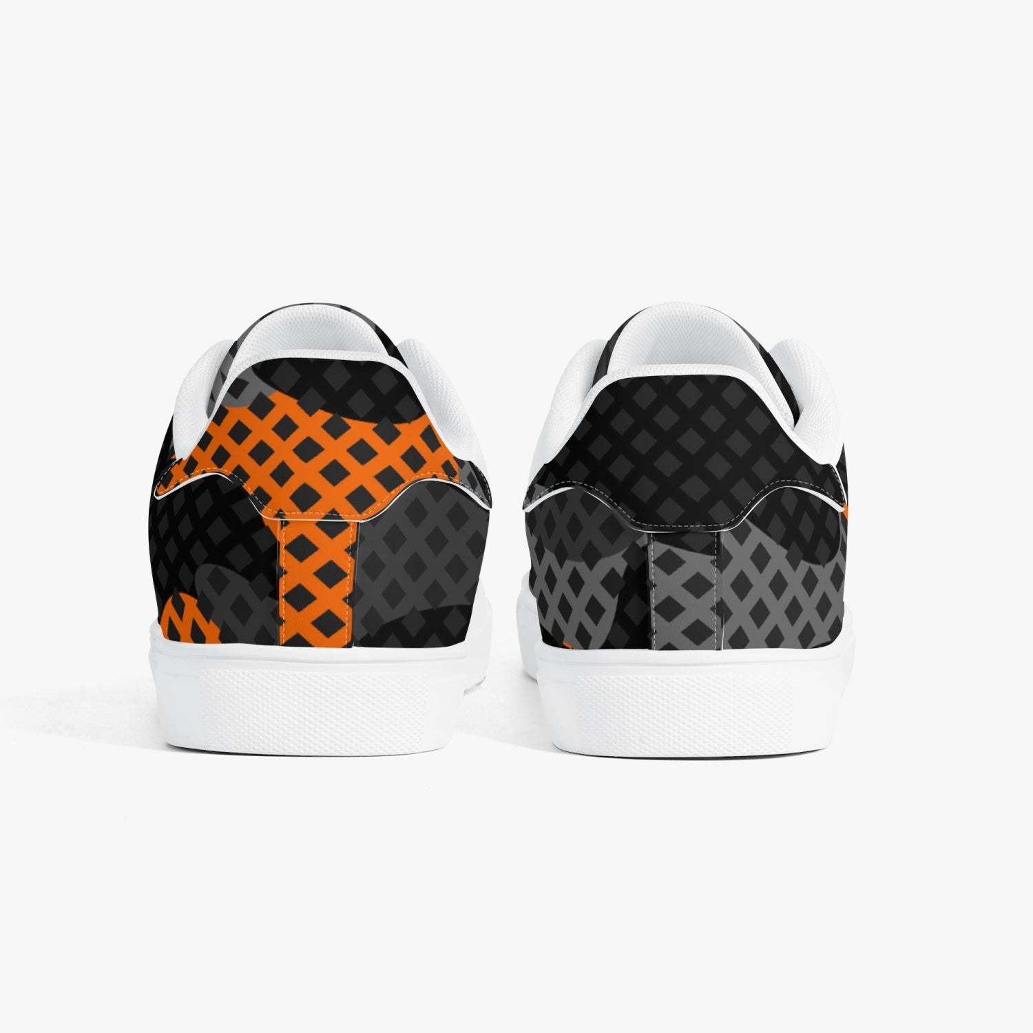 Camo Sneakers | Classic Low-Top Leather | Orange & Black Pixel