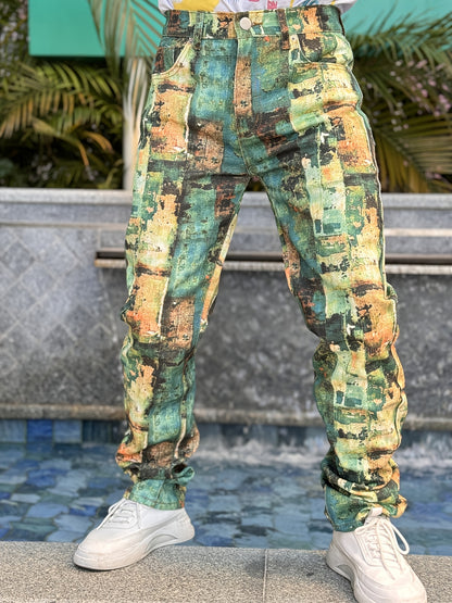 Men's Green Jeans | Digital Printed Denim Pants