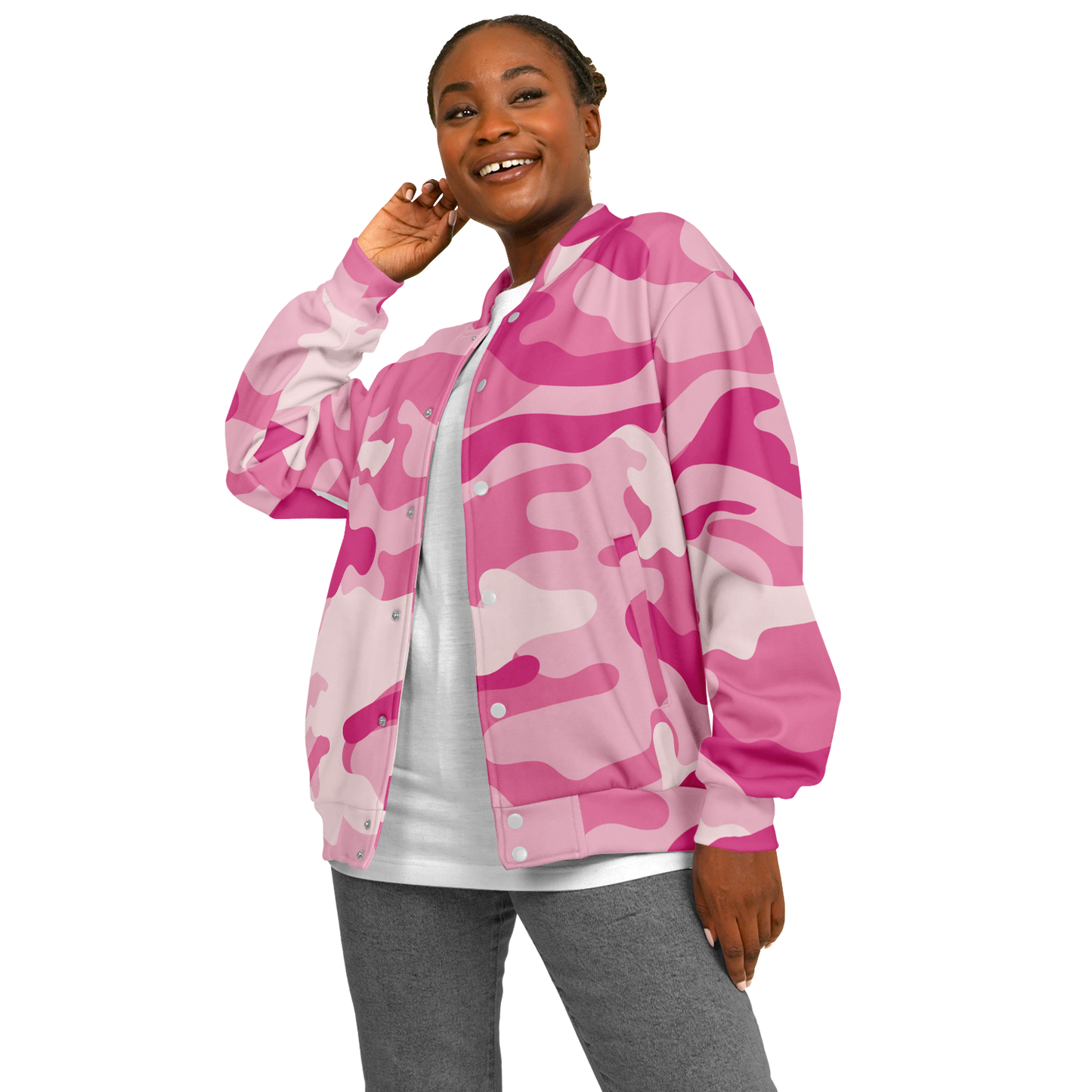 Pink Baseball Jacket | Lavender Camouflage Tones