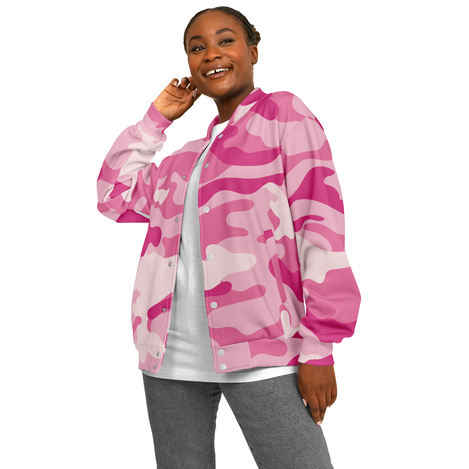 Pink Baseball Jacket | Lavender Camouflage Tones