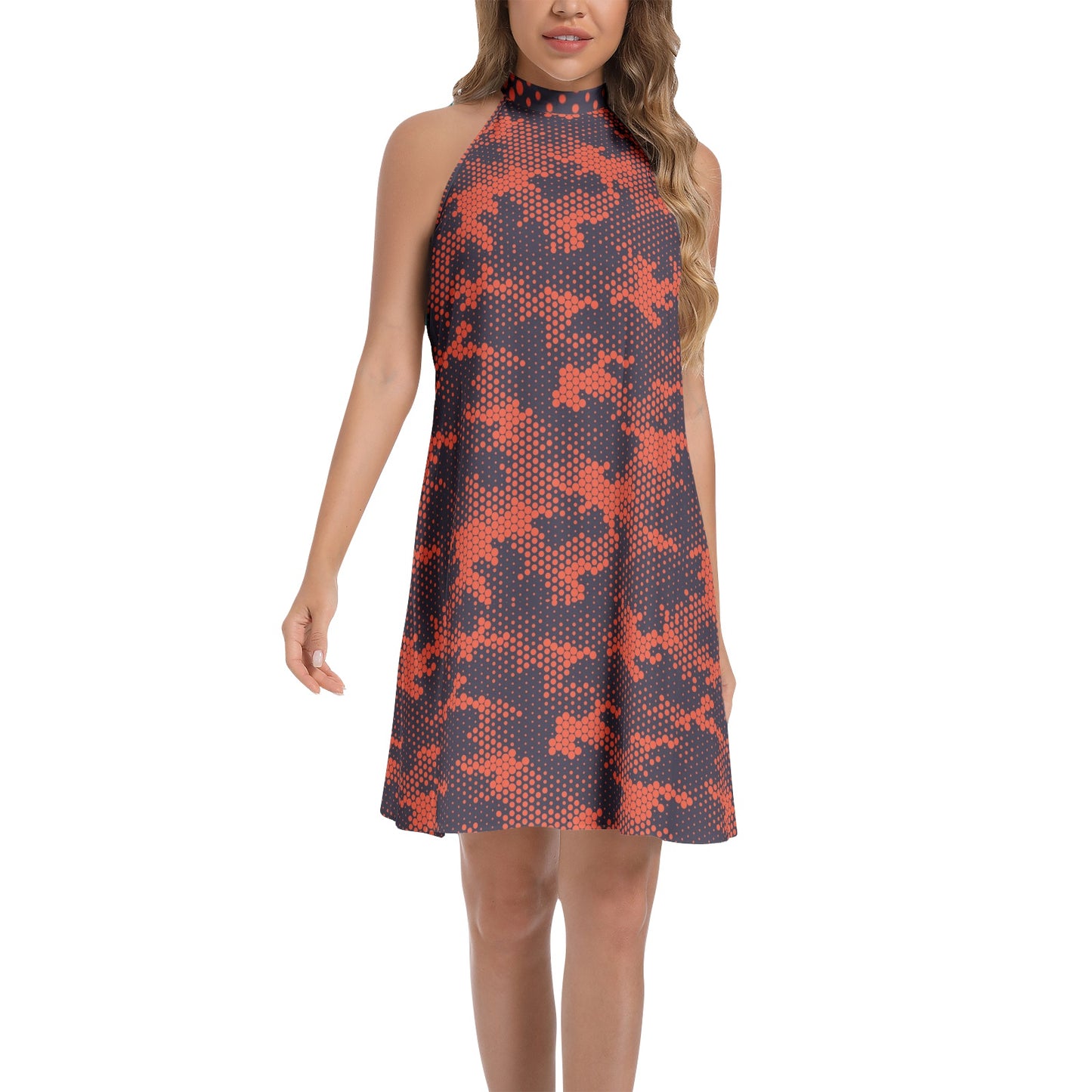 Flared Camo Dress | Halter Neck | Digital Blue and Orange