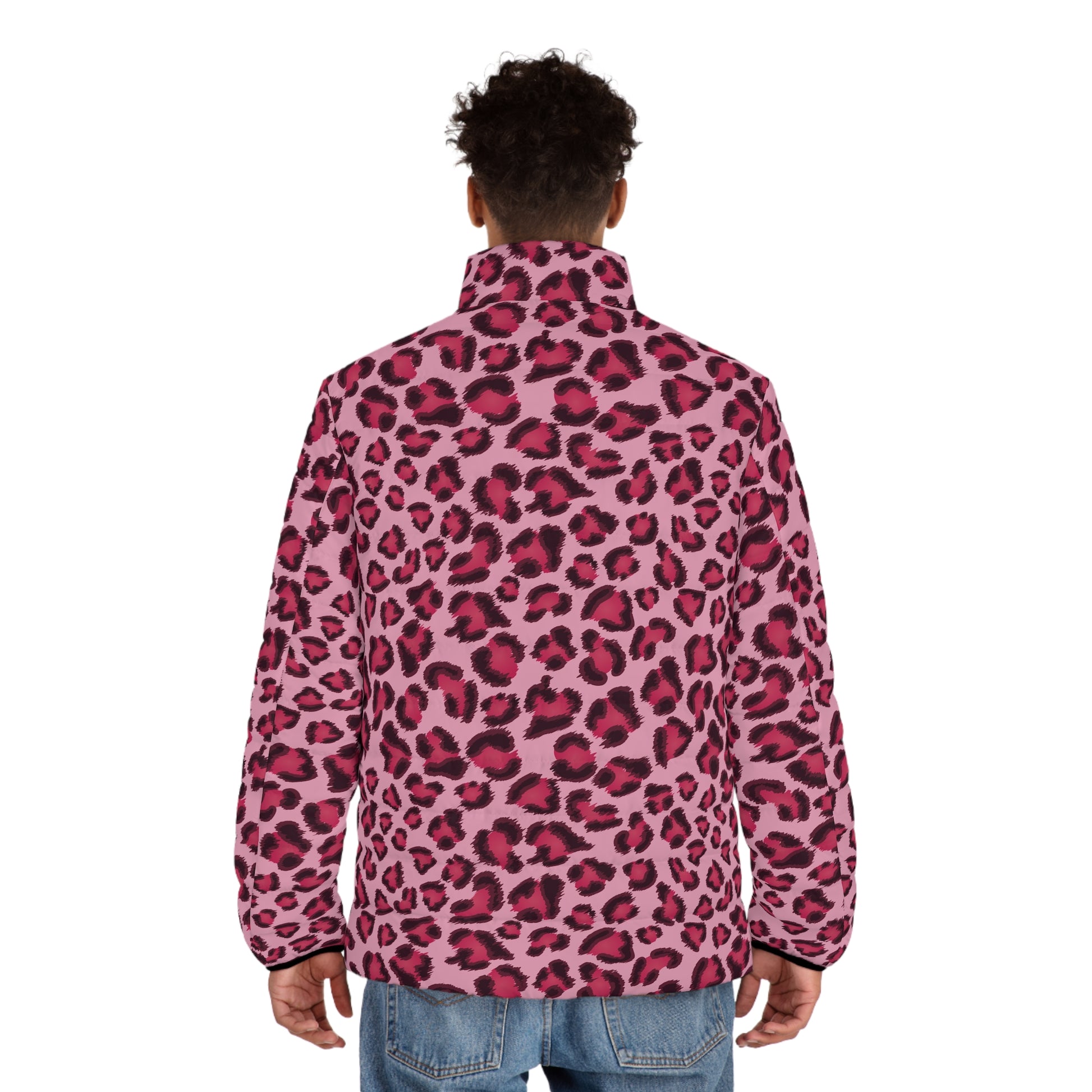 Leopard Puffer Jacket For Men | Pink, Cherry & Black